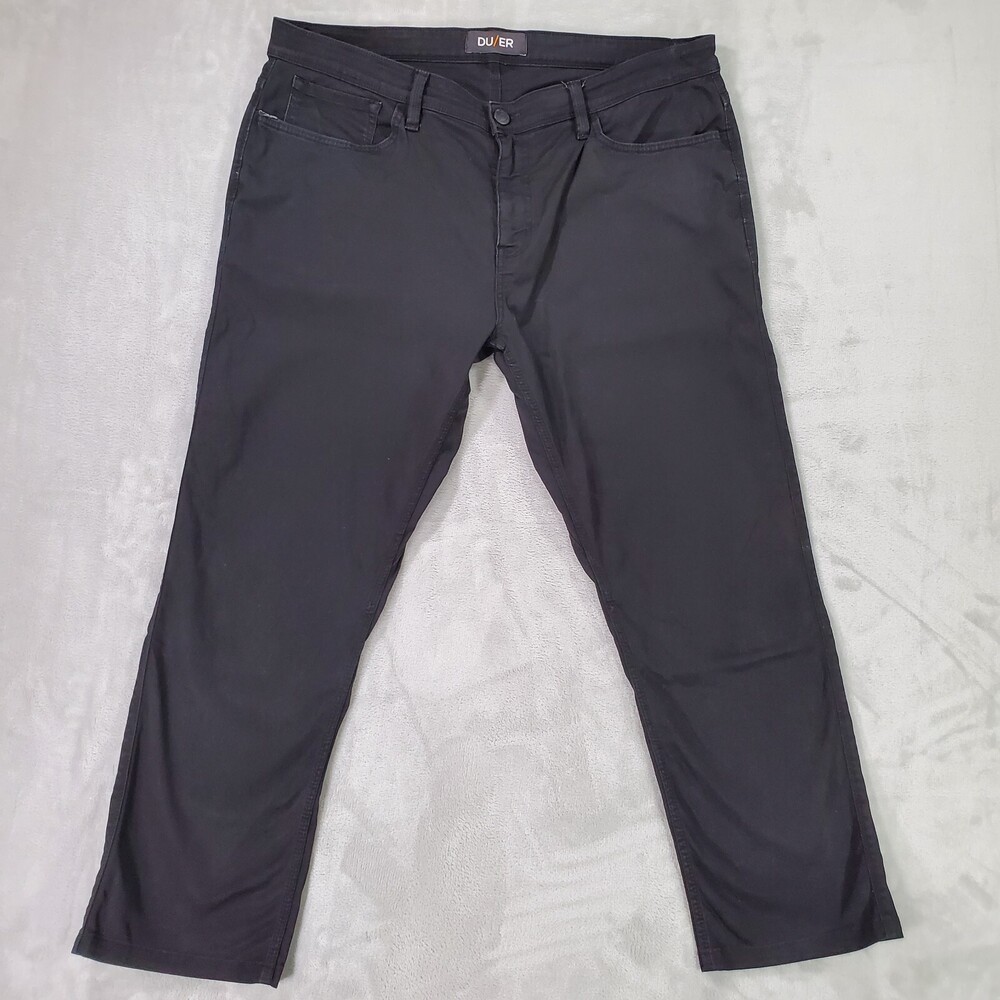 DU/ER DUER Jeans Mens 38x27 T2X Straight Black Denim Super Stretch Lightweight